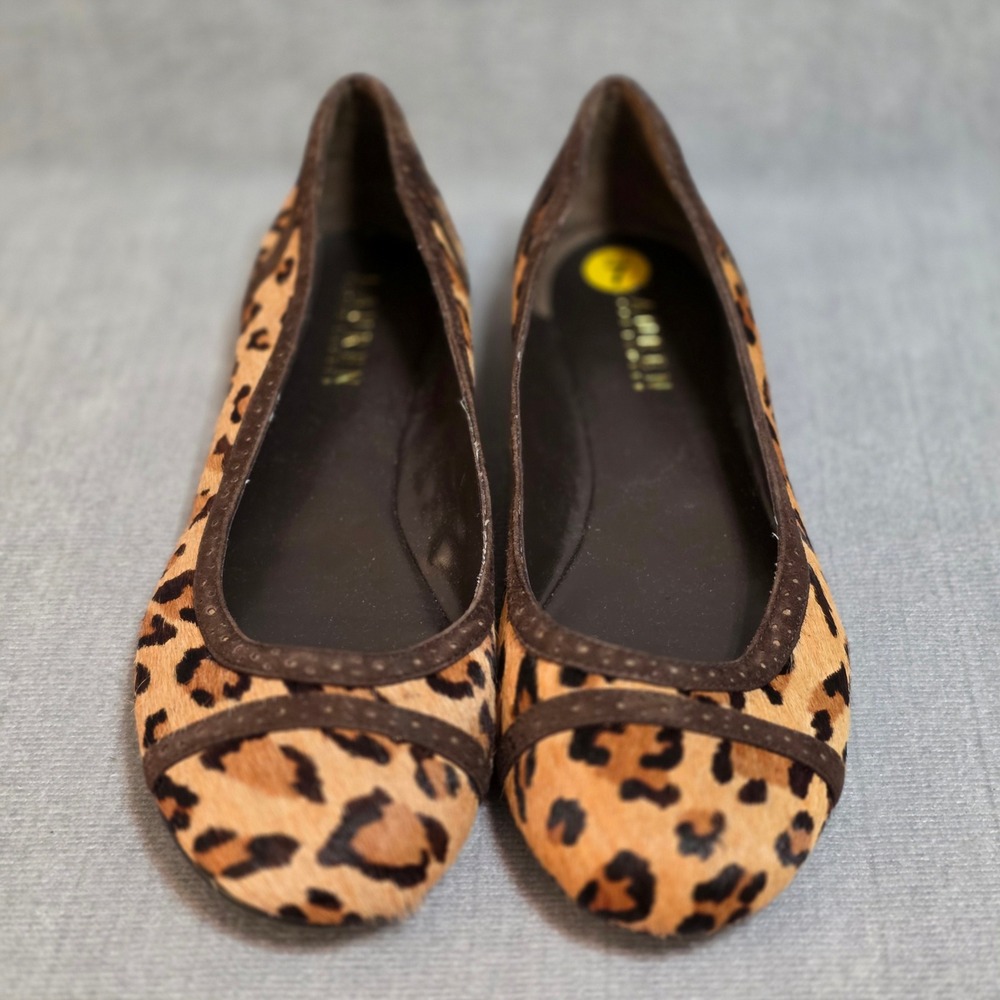 Lauren Ralph Lauren Ballet Flats Women 7 Brown Leopard Calf Hair Brogue Trim